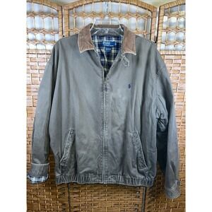 Vintage Polo Ralph Lauren Green Harrington Jacket Corduroy Plaid Lined Mens XL